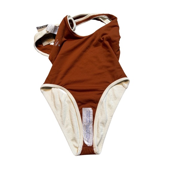 Nike Elevated Essentials Ribbed Crossback Swimsuit Natural Brown M NWT  (J) - Picture 4 of 7
